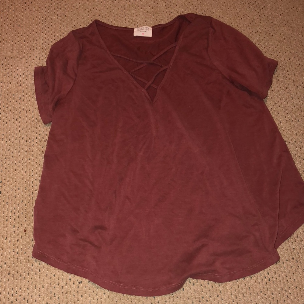 red criss cross shirt